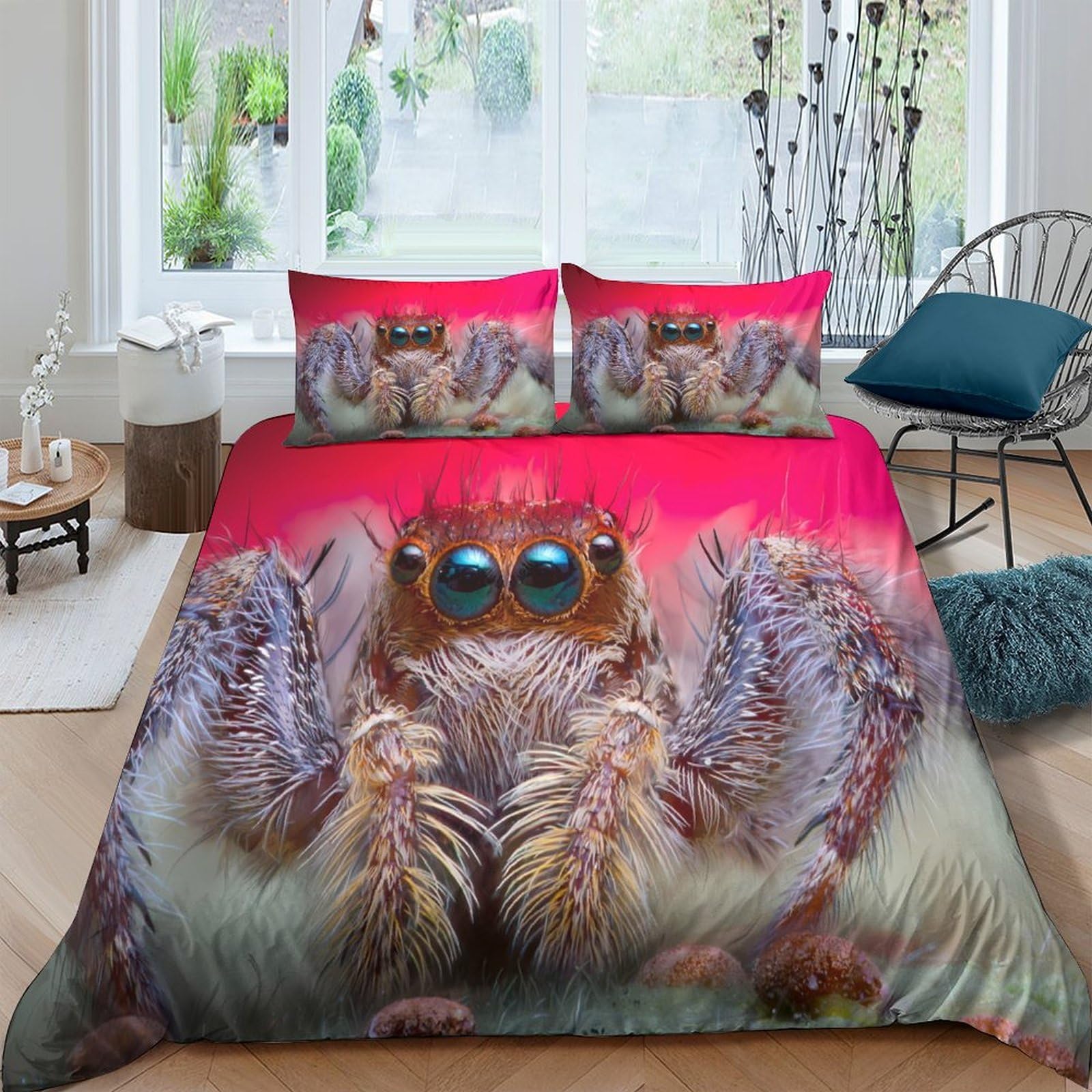 Ctjqhvkz Style-1 3D Printed Jumping Spider Fitted Sheet Microfiber Soft Non Slip Pink Bug Bed Cover For Bedroom Dorm Decor Single（135X200cm）