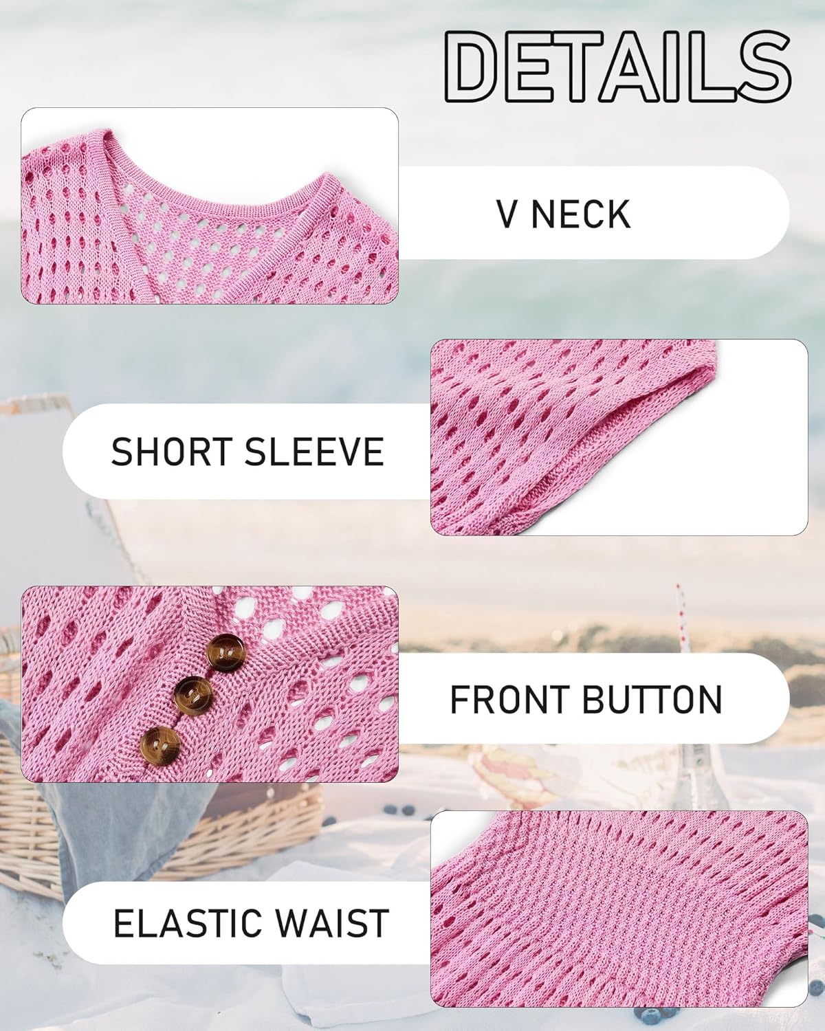 Haloumoning Girls Crochet Swim Beach Cover Up Kids Fashion Button Short Sleeve Swimsuits Cover Ups 5-14 Years - Image 6