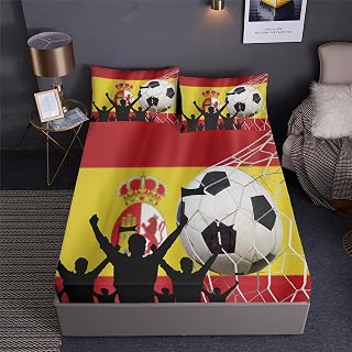 Faeralei Spain Soccer Flag Soccer Sports Fitted Sheet/Comforter Set Soccer Bedding Set,includ Fitted Sheet 3PCS or Comforter 3PCS or Bed In A Bag 7PCS (A,Bed In A Bag 7PCS-King)