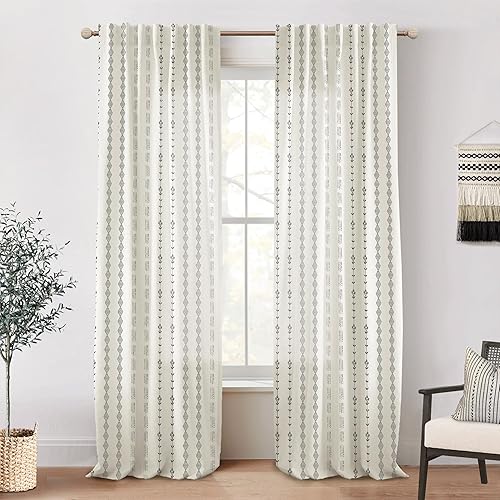 Miniatura 7 de Cortinas de lino semitraslúcidas para sala de estar de 84 pulgadas de largo, cortinas bohemias de estilo bohemio para ventana de dormitorio, Crema y