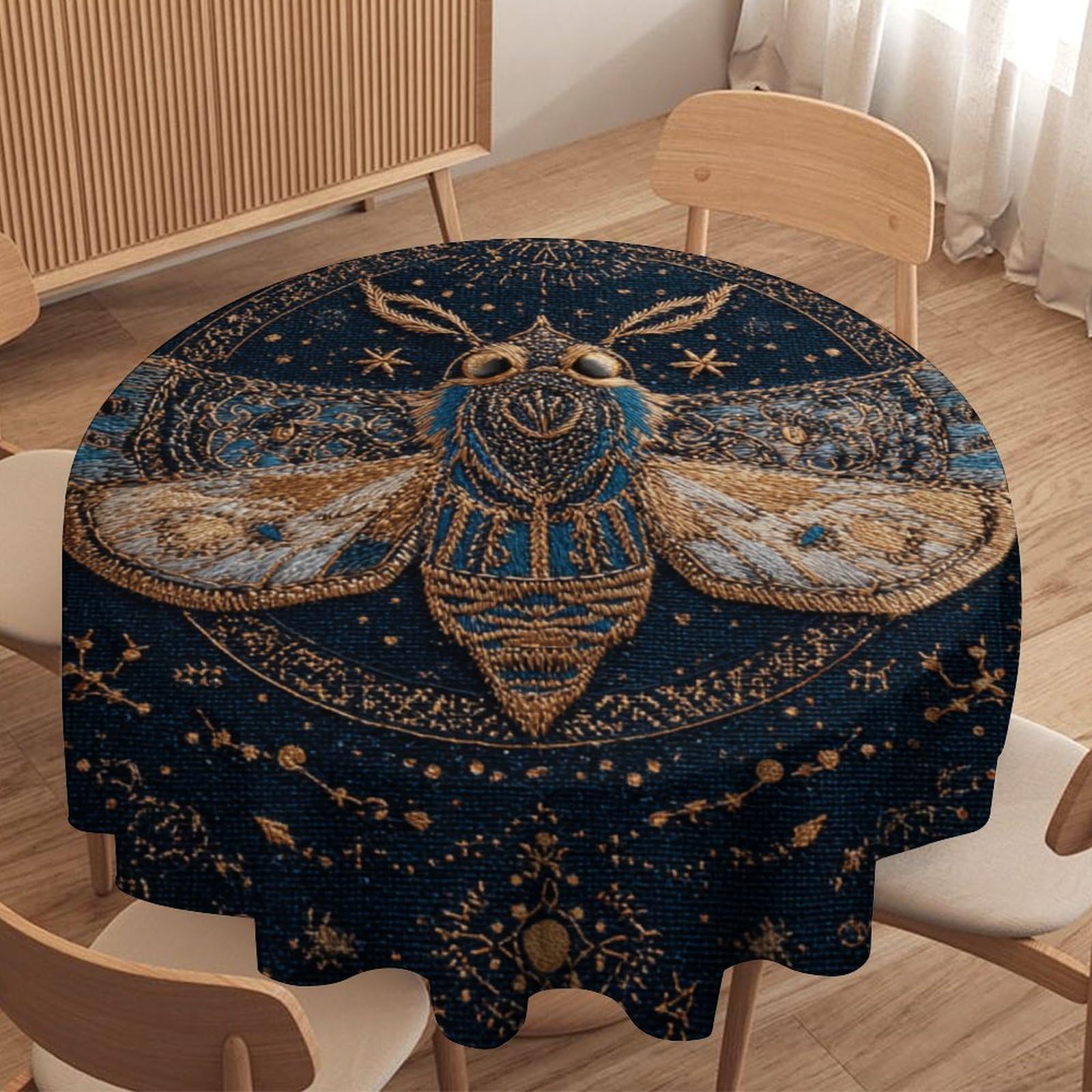 LUYYSKY Beautiful Abstract Boho Butterfly Round Tablecloth Classic Modern Moon Phase Animal Butterfly Pattern Washable Decor for Table Cover for Kitchen-127 Wx127 L cm