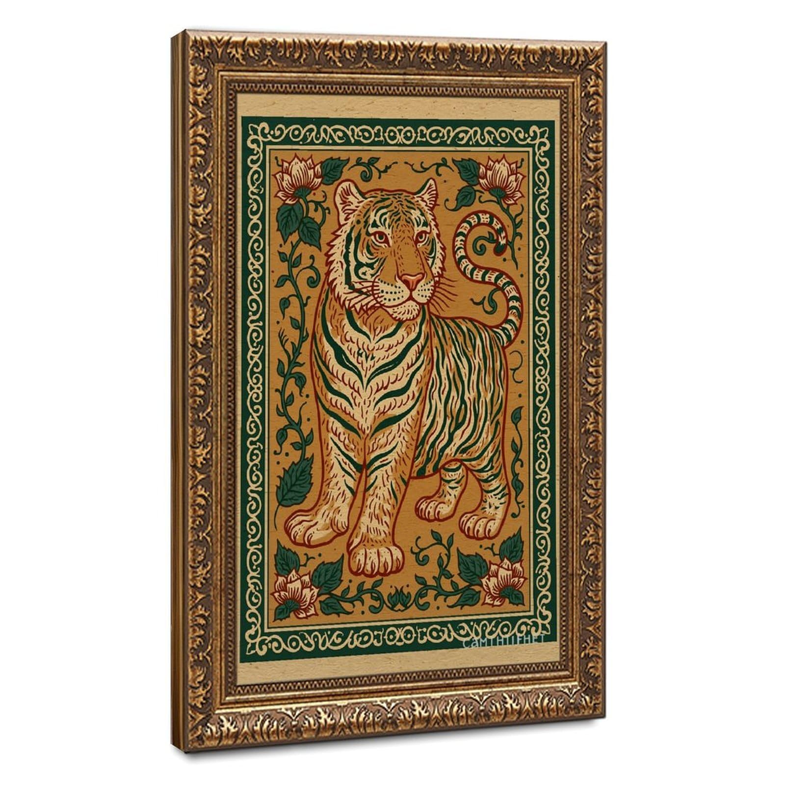 AYINUER Póster de lona con diseño de tigre y flores para decoración de dormitorio, regalo