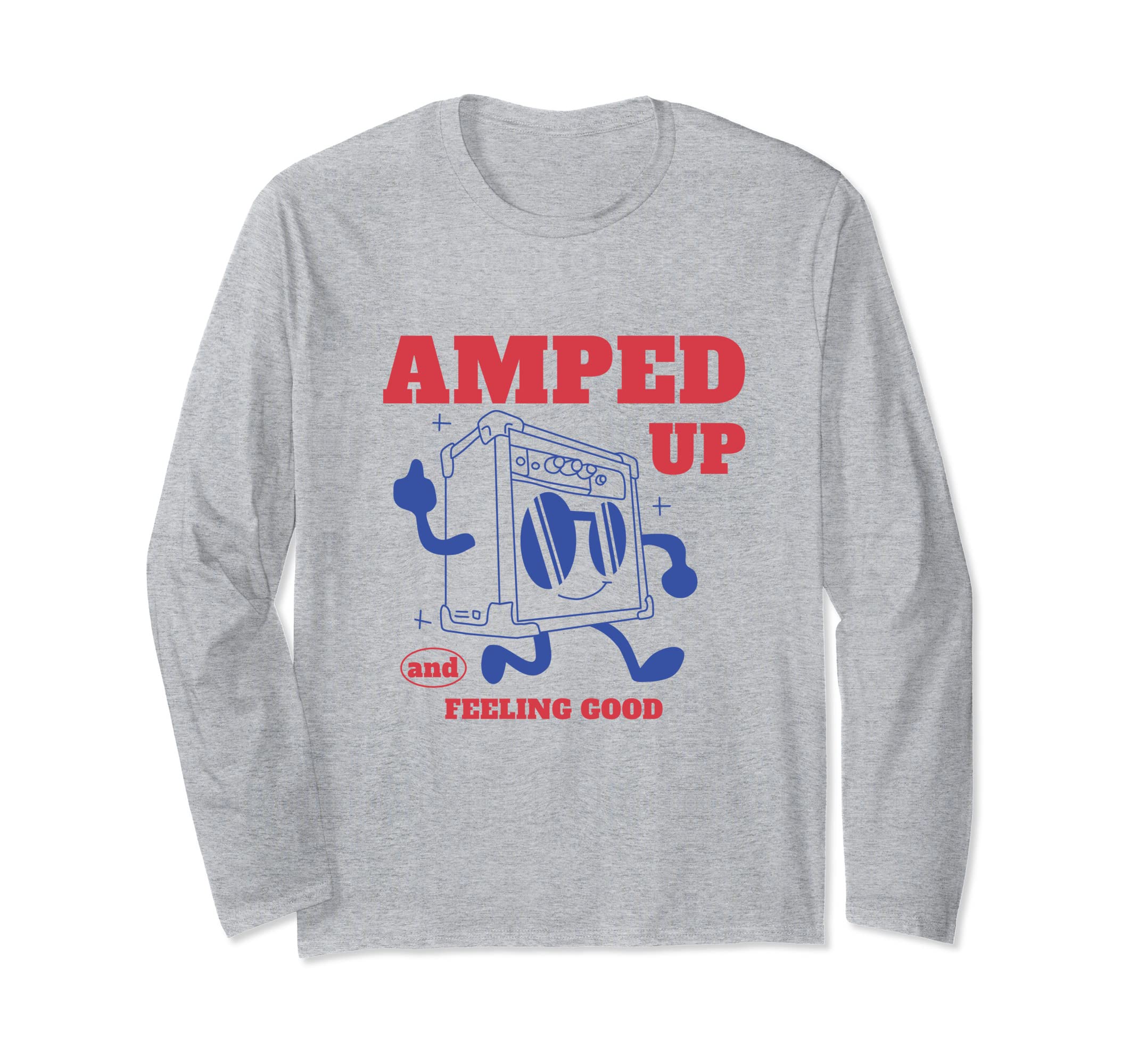 Guitarist Clothing Vintage Guitars by DomGraphicsAmped Up Funny Guitar Amp - Retro Guitarists Apparel Long Sleeve T-Shirt