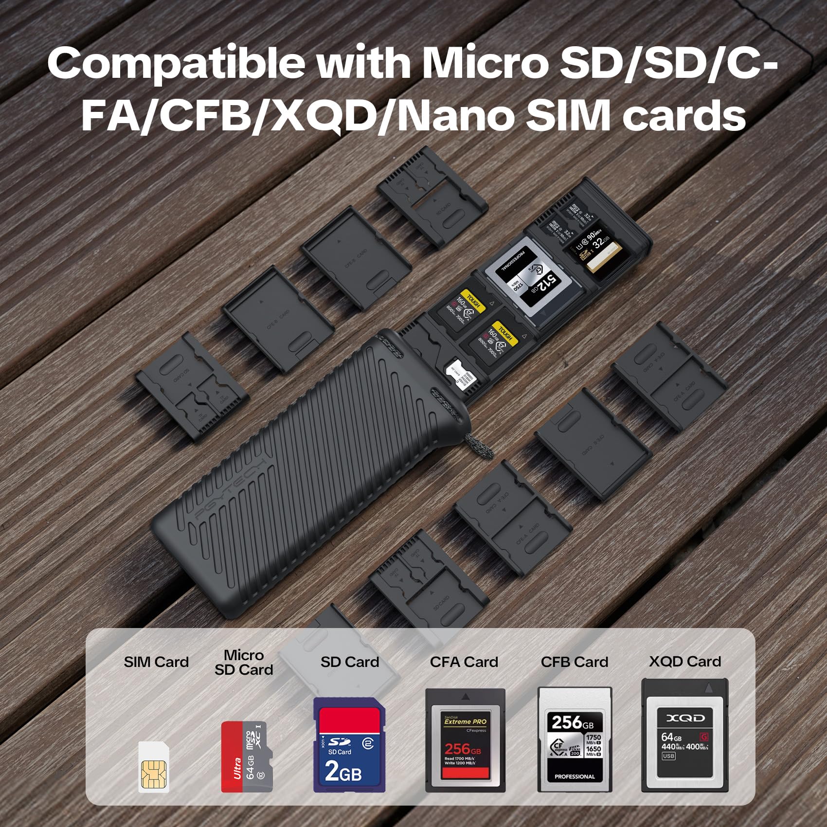 PGYTECH CreateMate Etui na Karty Pamięci, 18 Konfigurowalnych Slotów na SD/CF/XQD/SIM, IP54 Wodoodporny/Pyłoszczelny, Stop Aluminium+Sylikon z Karabinkiem dla Fotografów