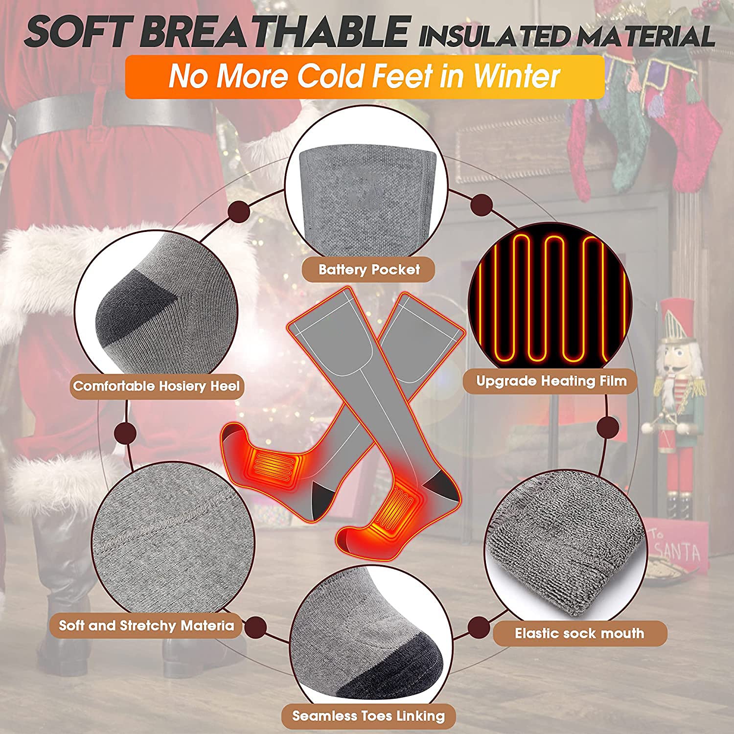 Chaussettes chauffantes pour Hommes et Femmes, 3 réglages de Chauffage Chaussettes chauffantes Thermiques améliorées avec Batterie 4000 mAh Chauffant la Semelle, Le Cou-de-Pied et Le Talon