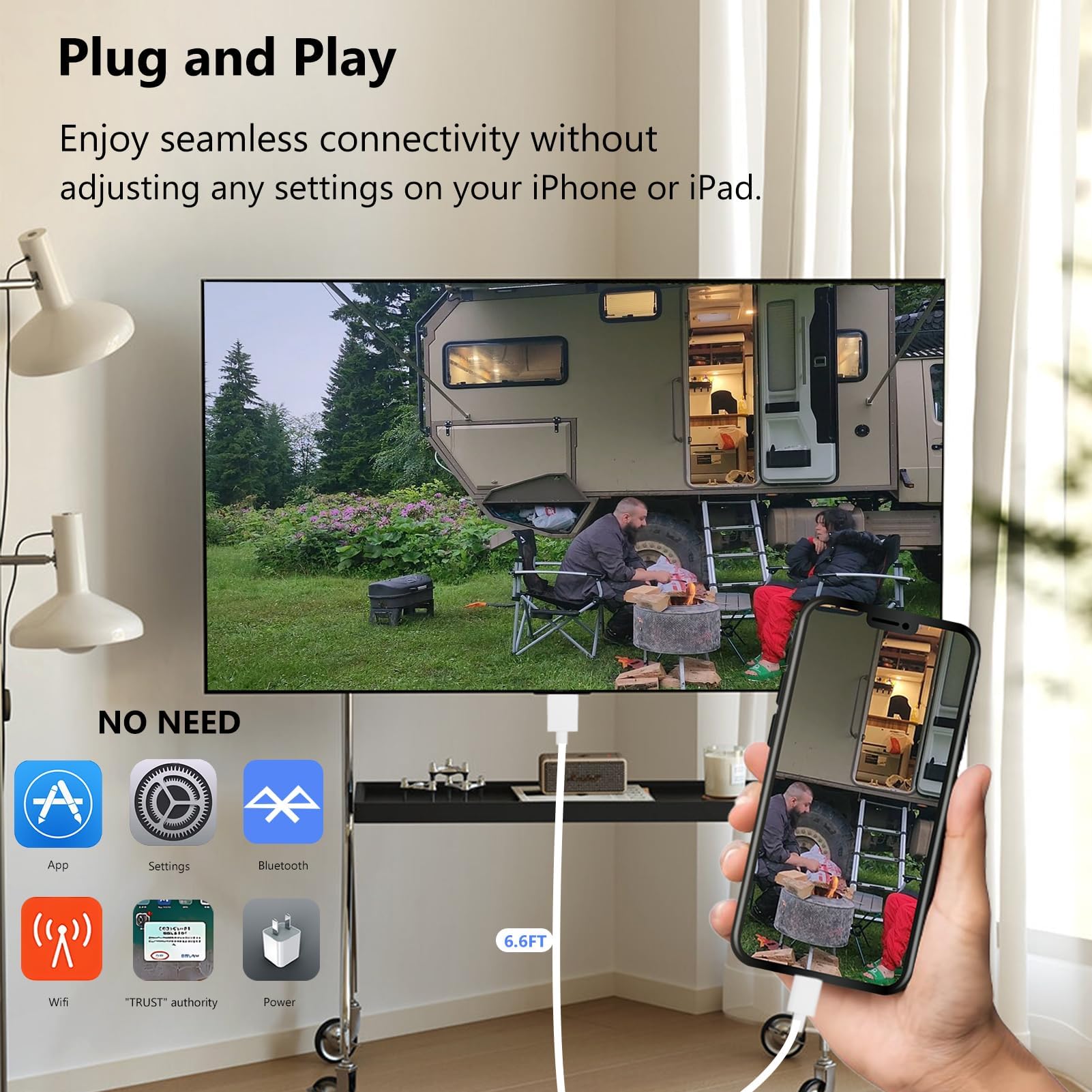 Cavo da Lightning a HDMI per iPhone, adattatore AV digitale 1080P HD Video Sync connettore schermo iPhone a HDMI per TV proiettore monitor 2 m