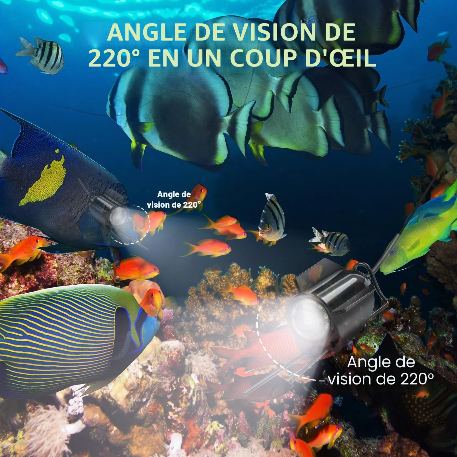 Fish Finder Sondeur Bateau, Caméra sous-marine avec écran IPS de 5 pouces, vision nocturne infrarouge, grand angle, hôte IP65, étanche, pour glace, rivière et bateau
