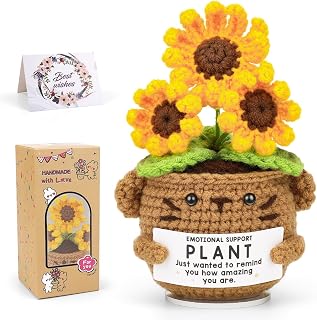 Nitlak Handmade Positive Sunflower Crochet Doll with Inspirational Card - Emotional Support Gift for Teachers, Coworkers, Friends, Family