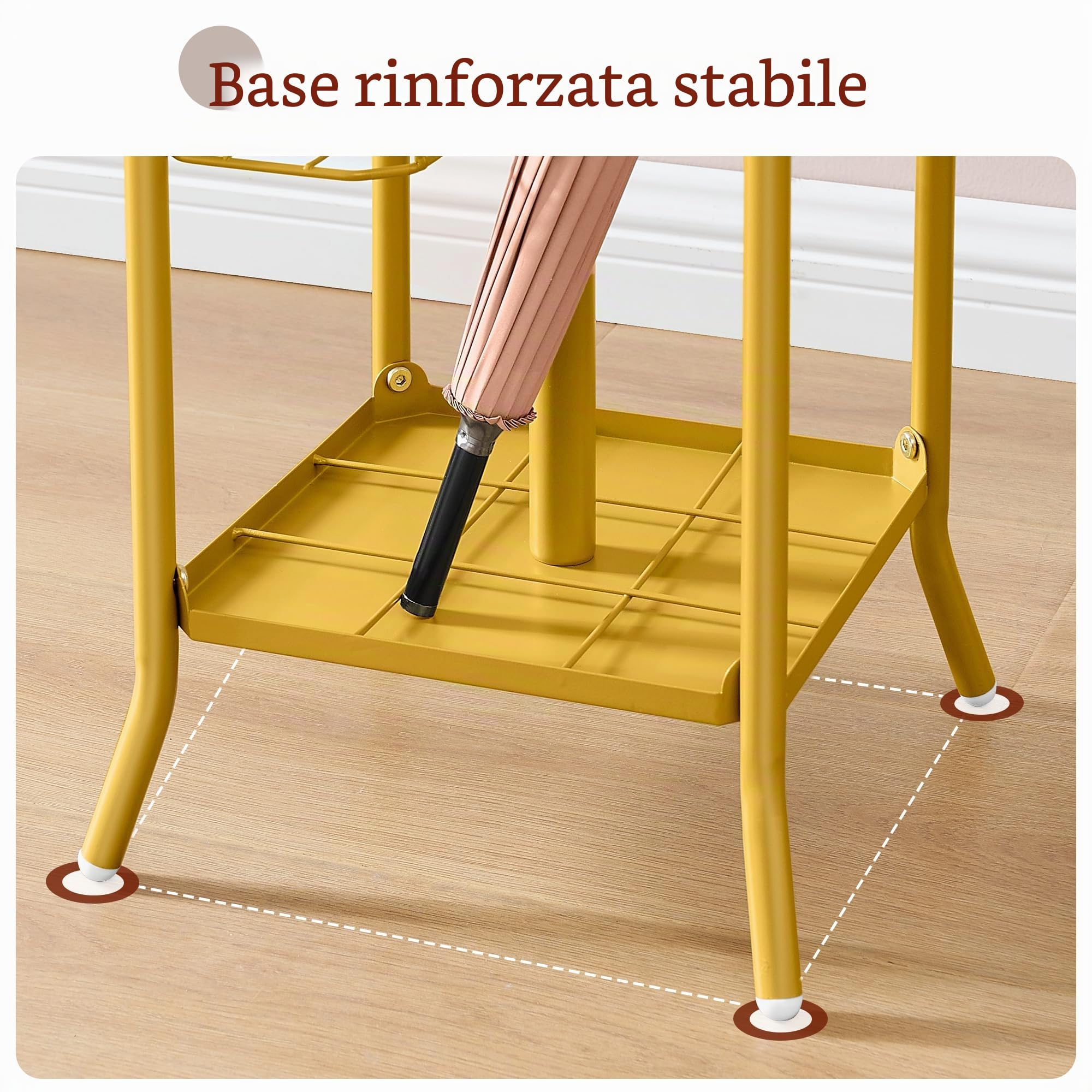 FAVOOSTY Appendiabiti con Portaombrelli, Appendiabiti con 12 Ganci, Supporto per Giacche, in Piedi, per Soggiorno, Camera da Letto (Oro)