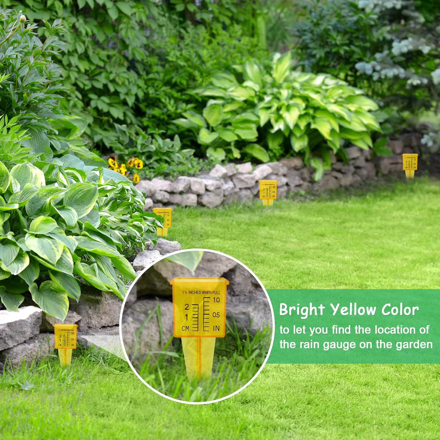 20PCS Rain Gauges, 1.5" Sprinkler Rain Gauge for Lawn with Wide Mouth, Transparent Outdoor Water Measuring Tool for Accurate (20, Yellow)