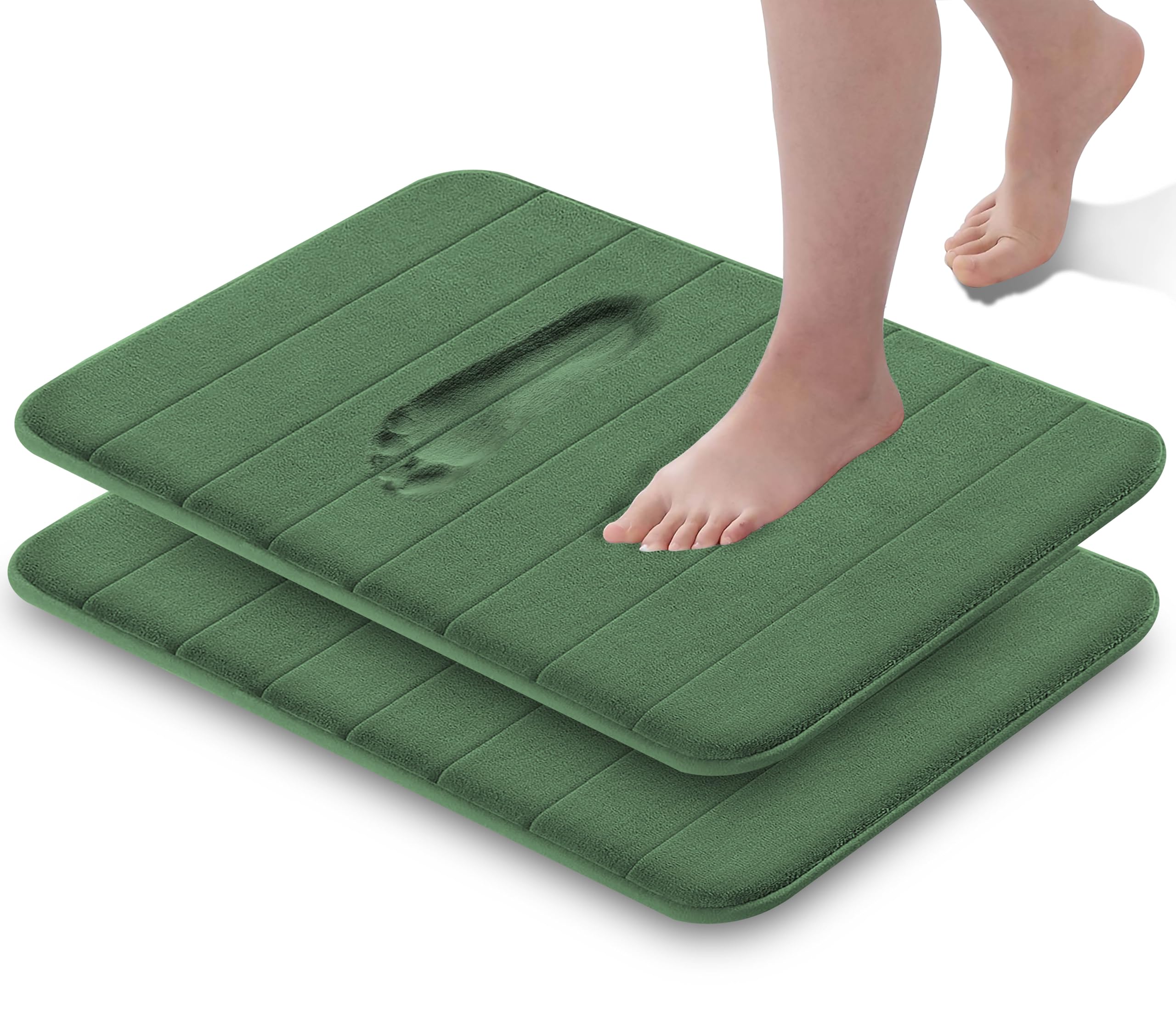 GVTECH Memory Foam Bath Mat, (2 Pack) Non-Slip Back, 40x60 cm Fleece Softness, Highly Absorbent, Bathroom Carpet, Super Soft Microfiber Bath Rug, Rectangle, Easy to clean Mat, Dark Green