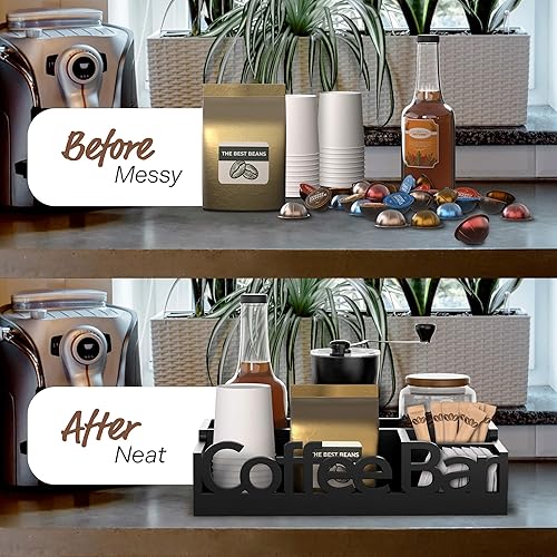 Miniatura 7 de ADDFIT HOUSE Organizador de estación de café de madera y soporte para cápsulas para encimera, versátil organizador de condimentos de café y té,