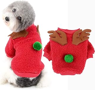 Ranphy Fleece Small Dog Sweater Pet Elf Reindeer Costume Puppy Cat Christmas Clothes Doggie Winter Outfit Soft Pullover Warm Coat Sweatshirt Holiday Party Cosplay Dress Up Apparel