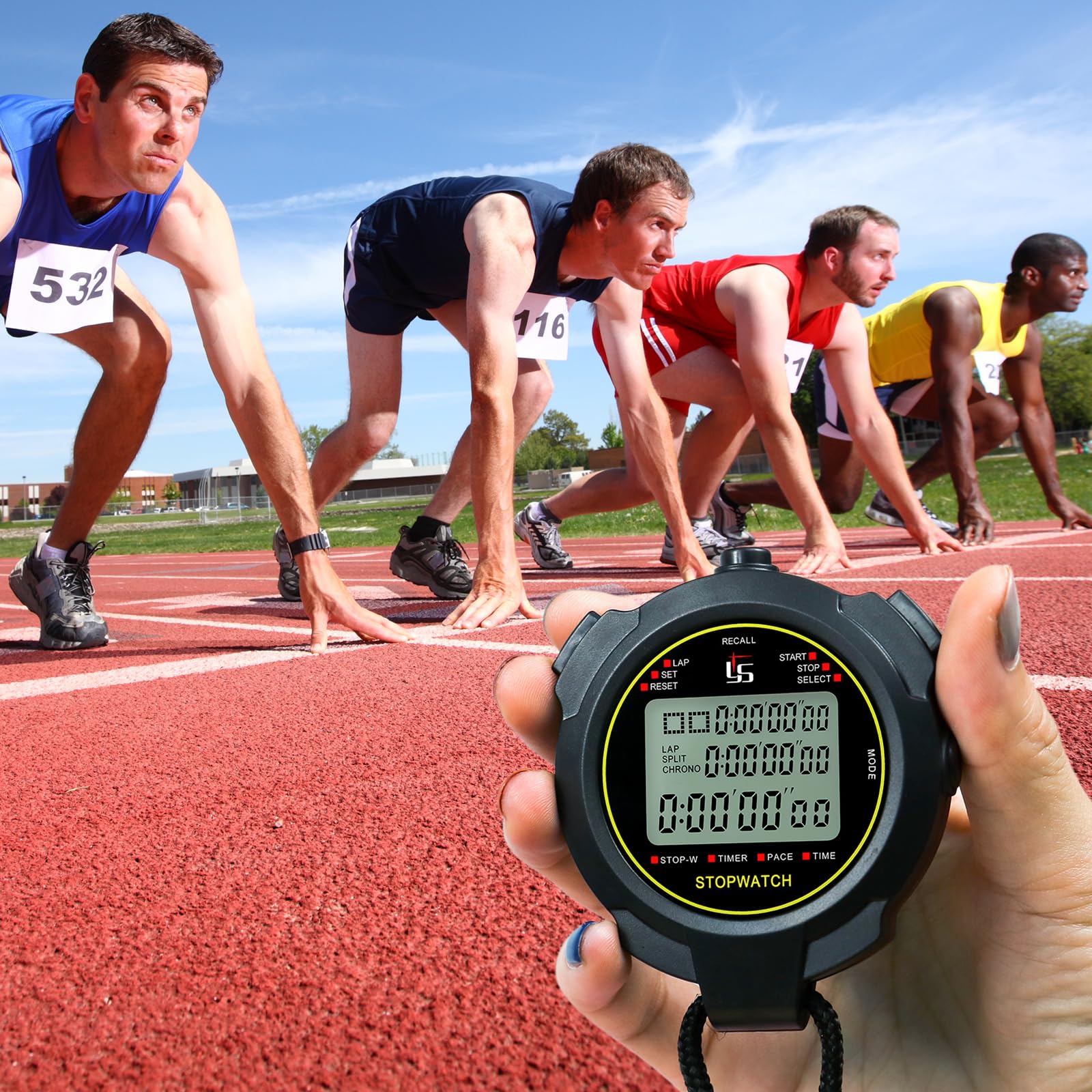 Chronomètre De Sport Digital – 30 Mémoires, Alarme, Métronome, Grand écran Noir, Avec Cordon, Pour Entraîneurs