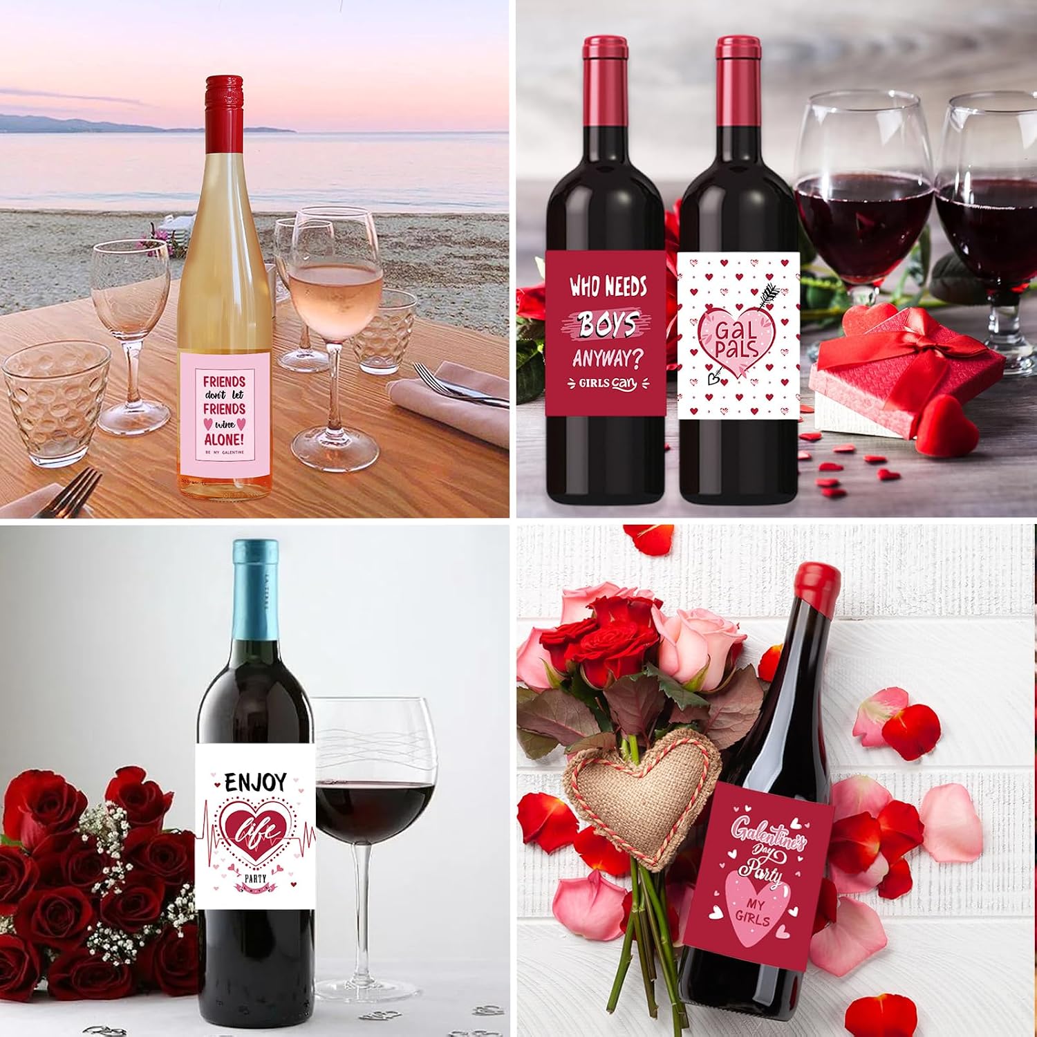 10 Pcs Heart Love Wine Bottle Stickers Galnetine Theme Label Sticker Waterproof Happy Galnetine Self-Adhesive Wine Bottle Decor for Women Love Party Supplies