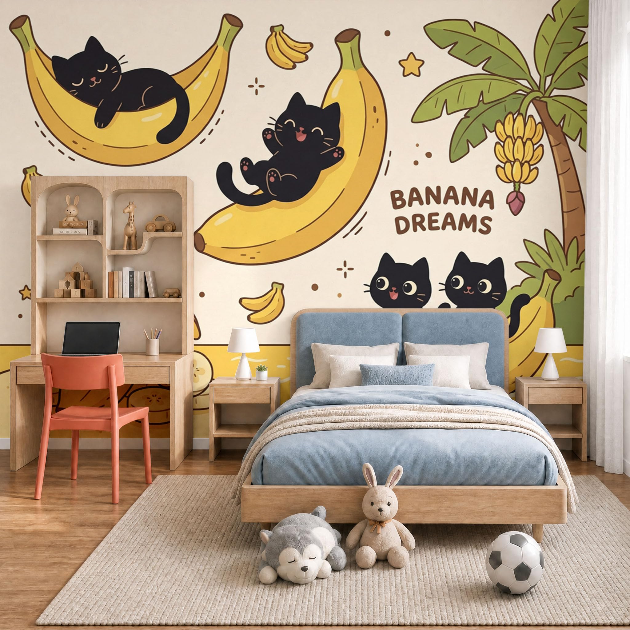 Jeu dessin animé papier peint mural salon moderne 200x140cm jaune vif