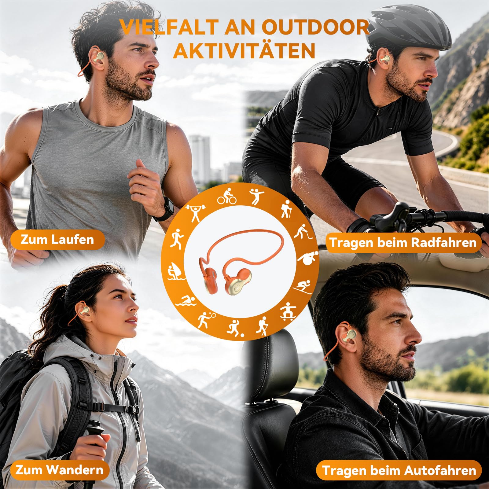 OHAYO Open Ear Kopfhörer Bluetooth, Kopfhörer Joggen, Bluetooth 6.0, Wasserdicht nach IPX7, 10h Laufzeit, Wiegt Nur 19 g, Ideal für Sport – Laufen, Radfahren, Autofahren, Wandern und Bergsteigen