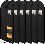 Garment Bag for Travel – 6-Pack, 54” Extra Long Suit Protector | 82 GSM Heavyweight Fabric Dress Bag, Reinforced Handle, Black Breathable clothe Hanging with Zipper & Clear Window.