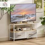 HOMCOM TV Stand avec station de stockage et de recharge, TV Tableau avec 2 Tiroirs en lin pliables et plateau ouvert pour 47 Inch Télévision, Centre de divertissement pour le salon, Chêne