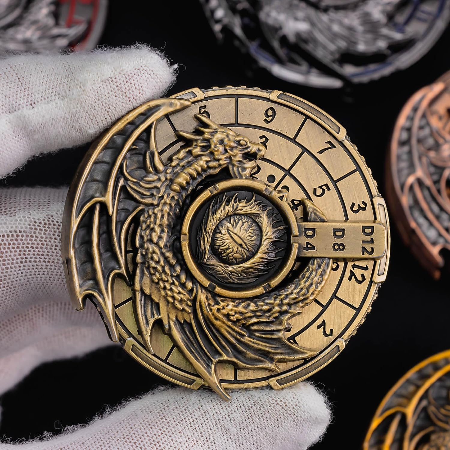 KERWELLSI 7 in 1 Spinner DND Dice Set D&D, Metal Roulette Dragons D and D Dice with Gift Box, Polyhedral Dungeons Role Playing Gaming Dice, Antique Cyan