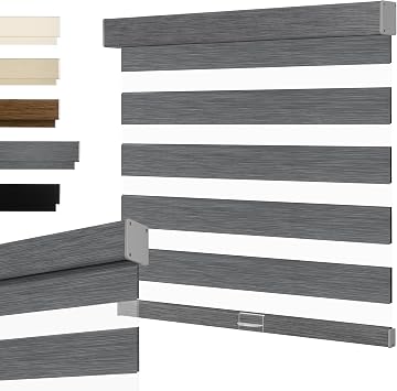 Cordless Zebra Blinds for Windows, Light Filtering, Room Darkening Roller Window Shades, UV Protection Thermal Insulation Fabric, Free-Stop Design, Grey, 41" W x 64" H