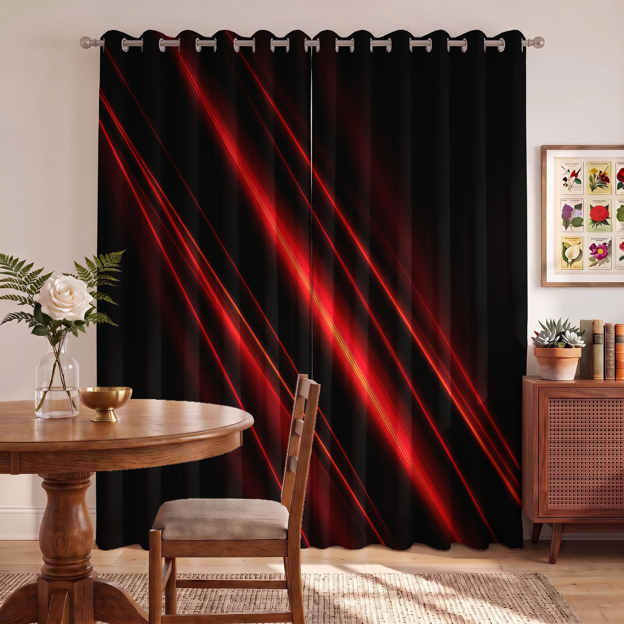 Tende Oscuranti Linee Semaforiche Rosse 117 X 137 cm 2 Pannelli, Tende oscuranti Stile Tecnologico Dinamico, Riduzione del Rumore Decorazione Casa per Camera da Letto E Soggiorno, Rosso