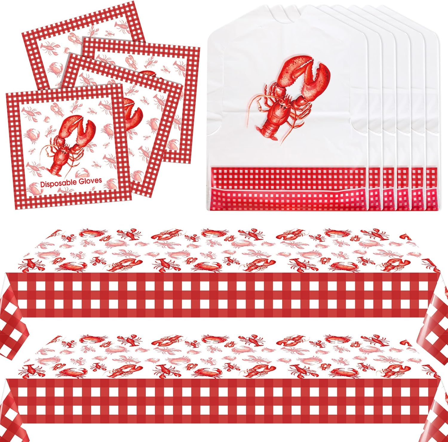 Chicingyou Crawfish Boil Decorations with Plastic Table Cover Disposable Gloves and Lobster Bibs