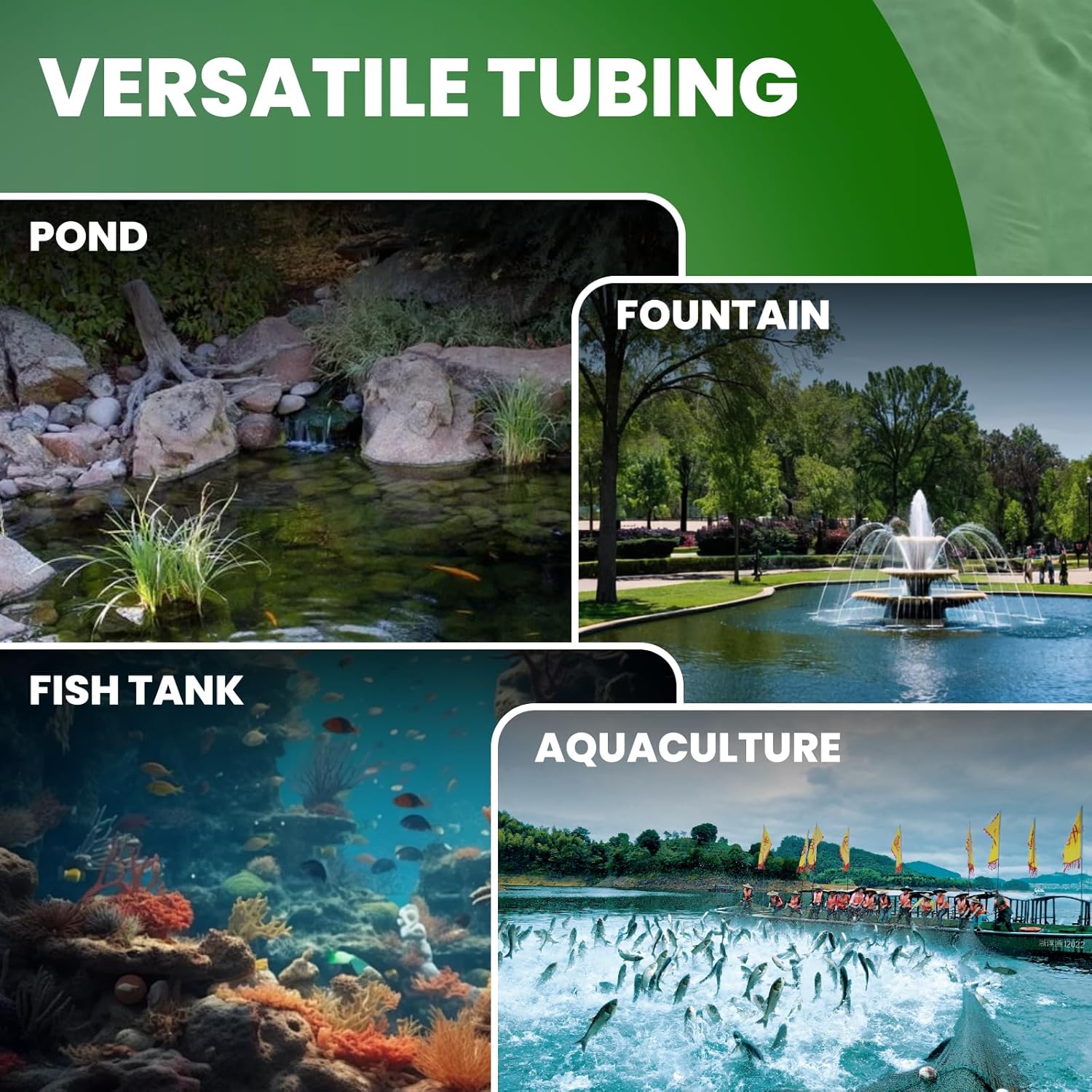 Black Self Sinking Aeration Hose, 3/8" Pond Aerator Hose Kit with 4 Copper Menders and 4 Stainless Steel, Weighted Pond Aerator Hose Kit for Fish Safe Water Circulation (656FT)