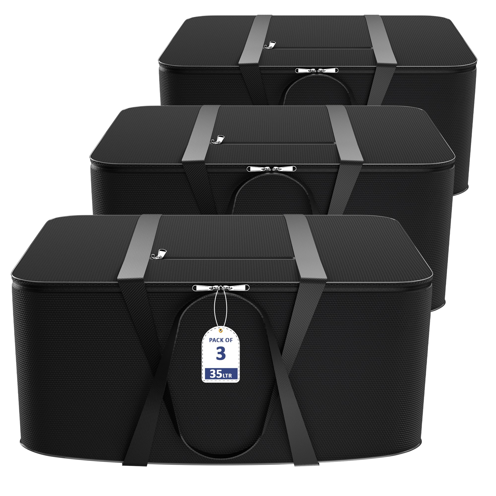 Kuber Industries Pack of 3 Nylon 35L Small Underbed Storage Box | Blanket Storage Bags/Cover Double Bed Storage Containers | Dustproof Storage Bag for Clothes, Documents, Books, Toys | Black-image-25