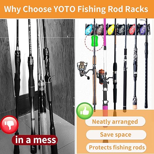 Miniatura 6 de YOTO Soportes verticales para cañas de pescar, 2 unidades, soporte para cañas de pescar montado en la pared con 2 bolas fijas de caña de pescar