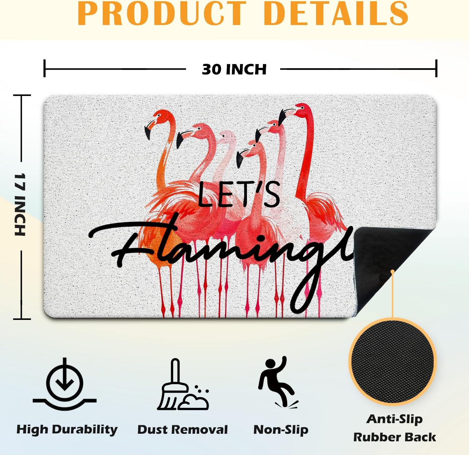 JINYO Flamingo Door Mat, Let's Flamingle Door Mats for Front Door Porch Patio Outdoor Indoor Entrance Entryway, Tropical Pink Flamingo Bath Mat for Bathroom, 17x30 Inch