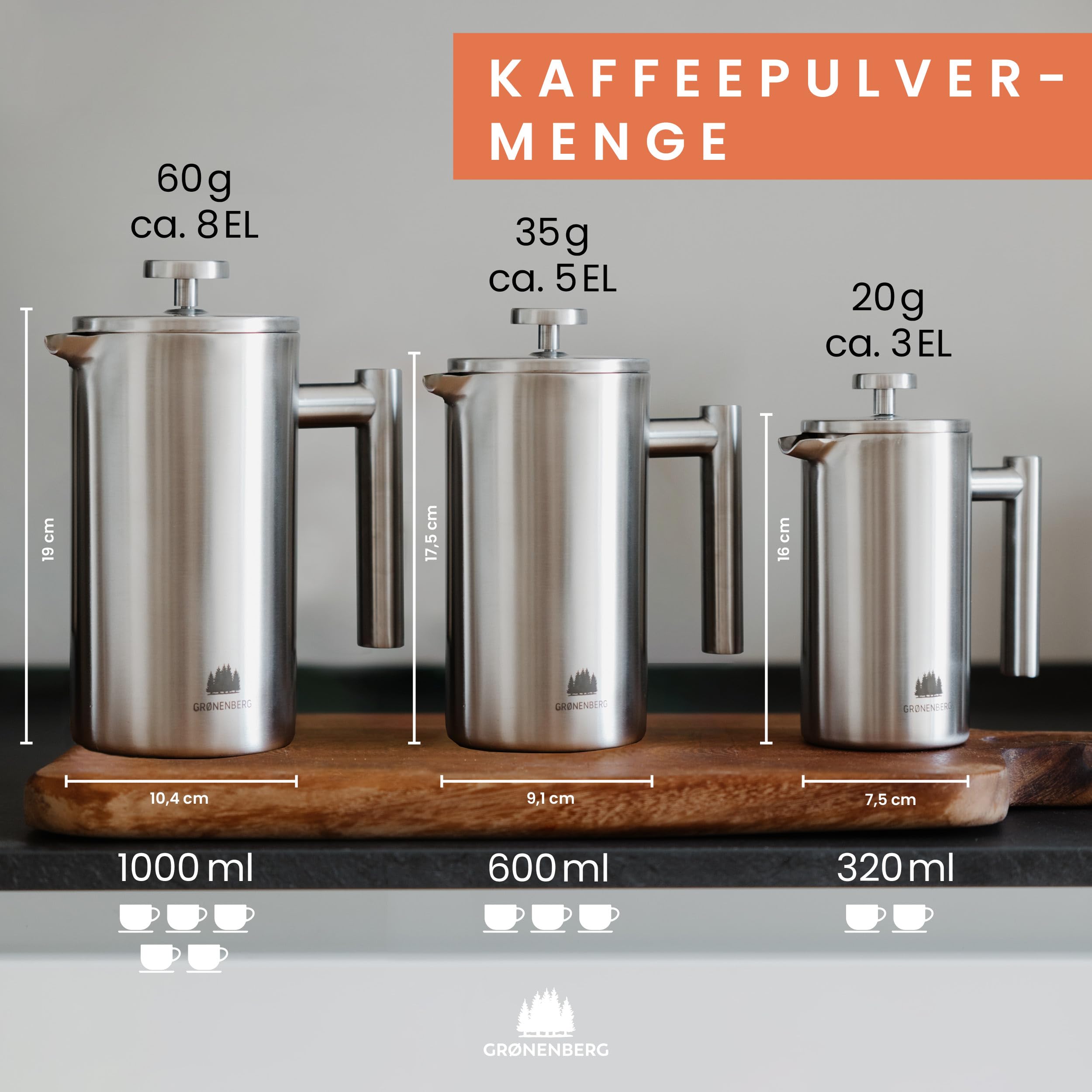 Groenenberg French Press Thermo Edelstahl Kaffeebereiter 1 Liter