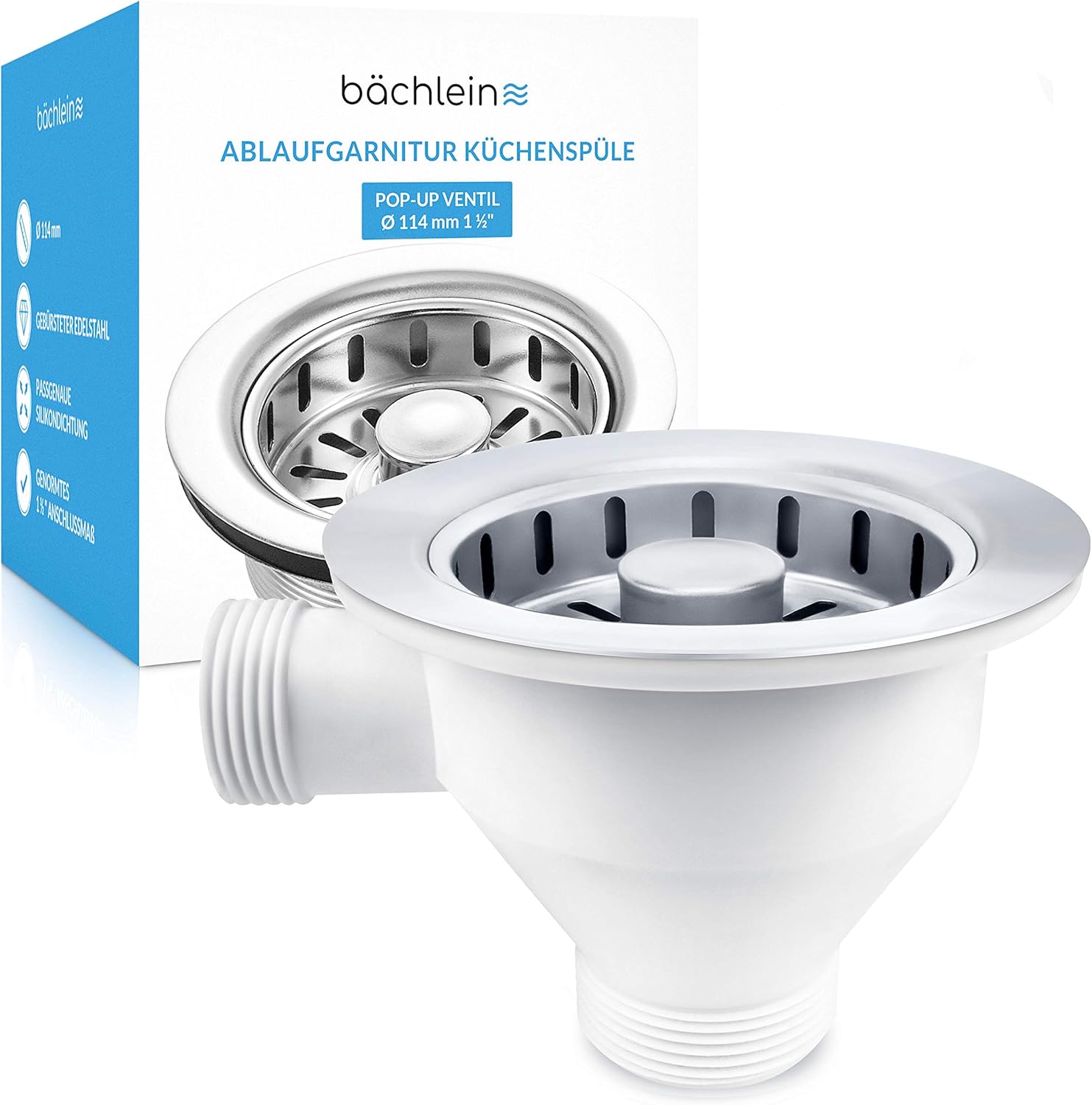 DASIAUTOEM Ablaufgarnitur 114mm - Edelstahl Siebkorb Mit Überlauf