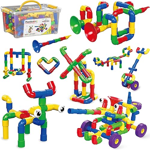 PicassoTiles PTT136 - Juego de bloques de construcción educativos, cerraduras de tubo, bloques de construcción con caja de almacenamiento, libro de