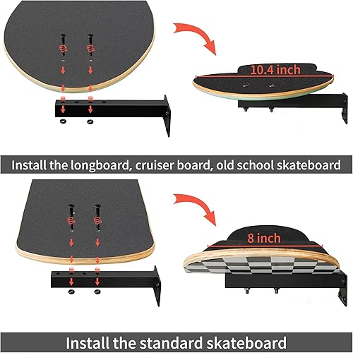 Miniatura 4 de Soporte de pared para monopatín, soporte de plataforma de patineta longboard en la pared, soportes de estantes flotantes para patinetas, paquete de 4