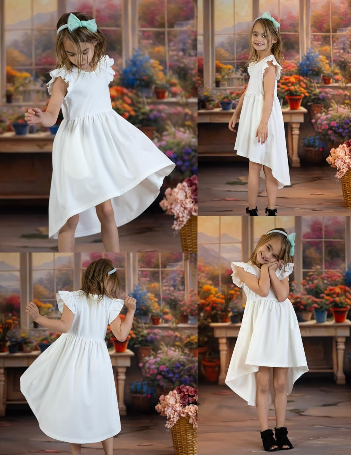 Arshiner Girls Summer Dress Tween Flutter Sleeve High Low Formal Dresses for Wedding Party with Pocket - Image 4