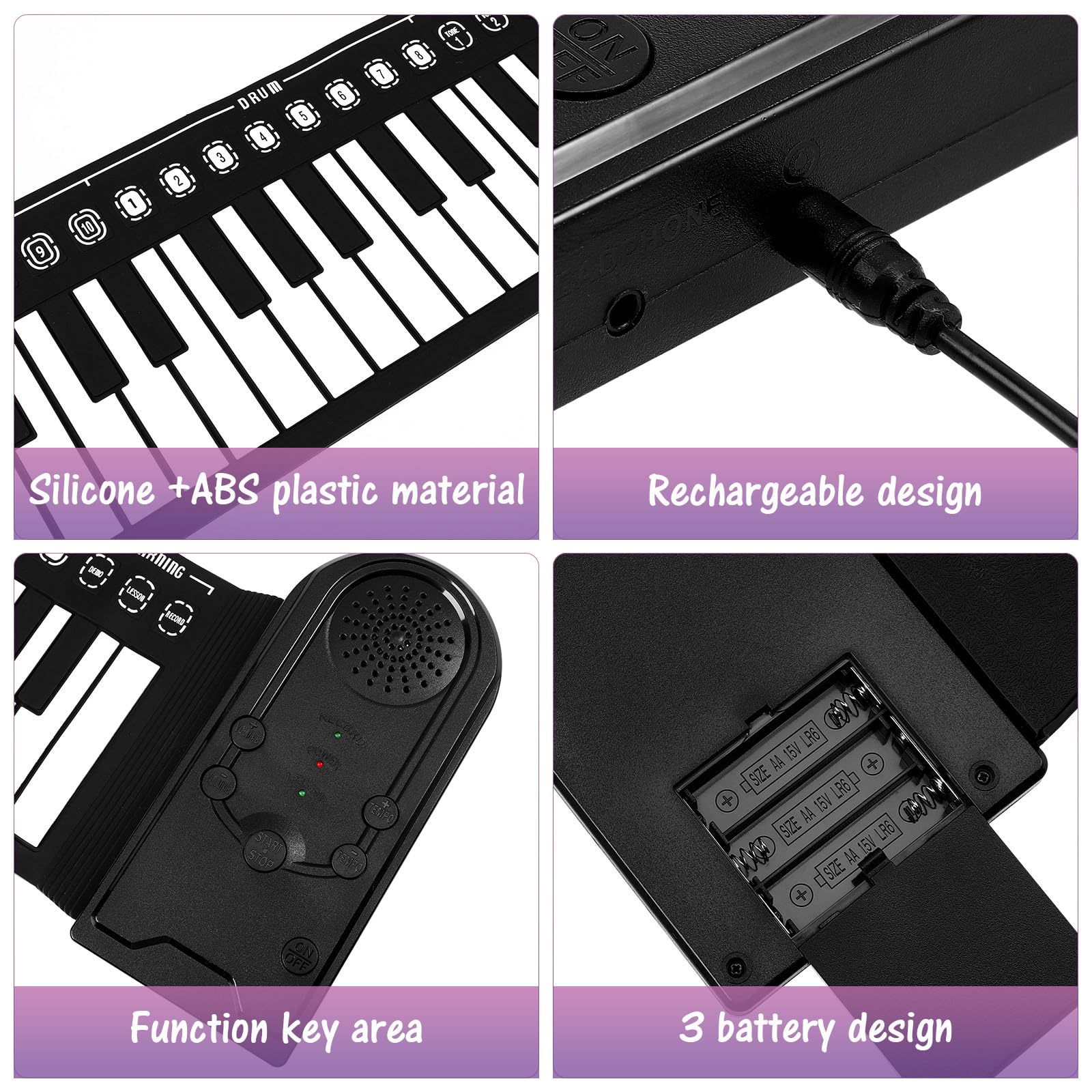 FOMIYES 49 Tasti Pianoforte Arrotolabile - Tastiera Elettronica Portatile Per Principianti, Pianoforte Digitale Pieghevole Con Altoparlante Integrato, Ideale Per Bambini E Adulti