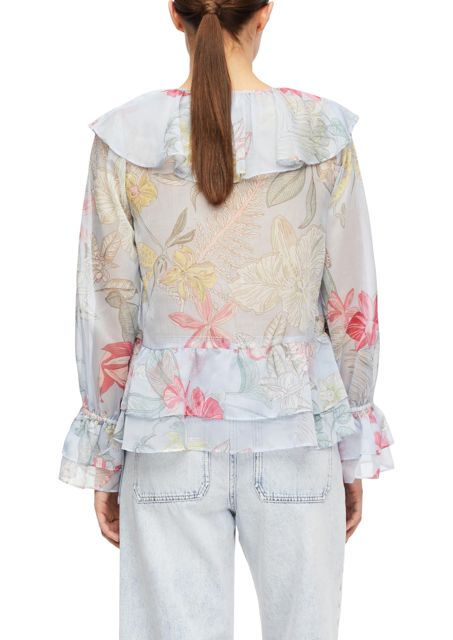 Comma Damen Feminine Chiffonbluse mit Volant-Details Bluse Langarm (1er Pack)