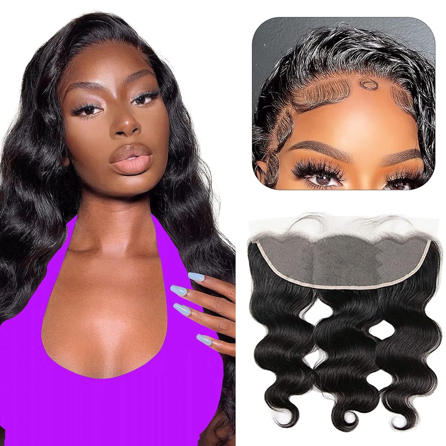 13x6 Invisible HD Lace Frontal, Ear to Ear 13x4 Lace Front， Melt Skins, Body Wave Straight, 16"