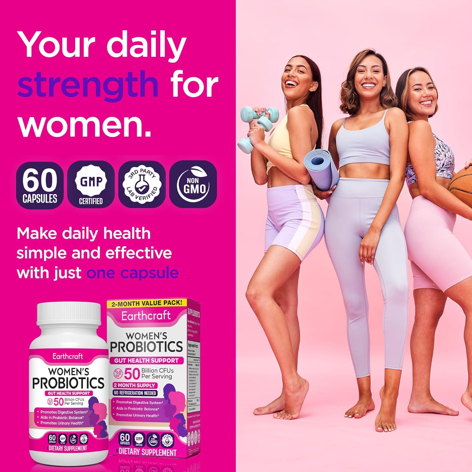 Probiotics for Women 50 Billion CFU – 10 Strains + Prebiotics for Vaginal Health, Digestive, Gut, PH Balance and Immune Health – Delayed Release Capsules, Non-GMO, Vegan, Support Nutrient Absorption