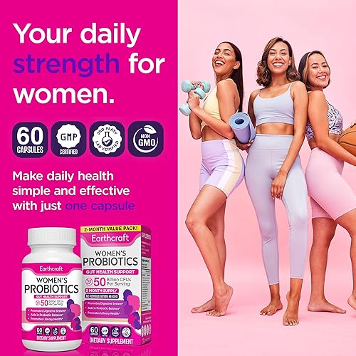 Miniatura 5 de Probióticos para mujeres, 50 mil millones de UFC, 10 cepas + prebióticos para la salud vaginal, digestiva, intestinal, equilibrio del pH y salud