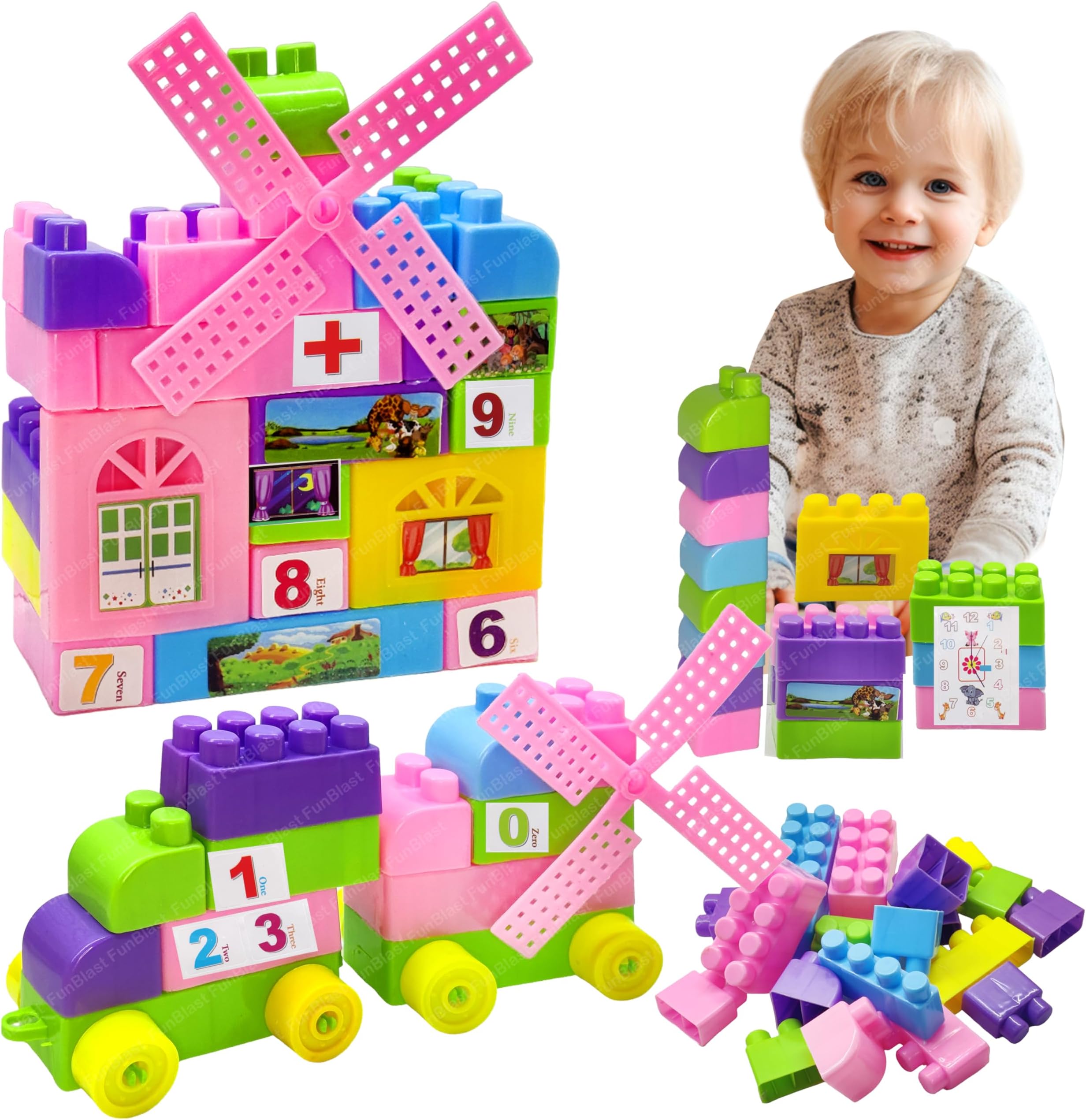 Buy FunBlast Building Blocks for Kids – 47 Pcs DIY Plastic Building ...