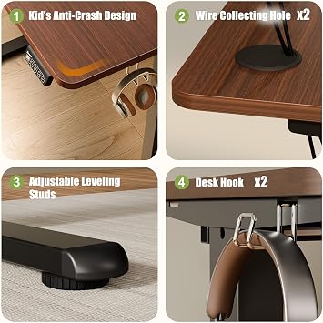 ERGOMAKER Electric Standing Desk 100x60cm, 2 Memory Presets, Black Walnut