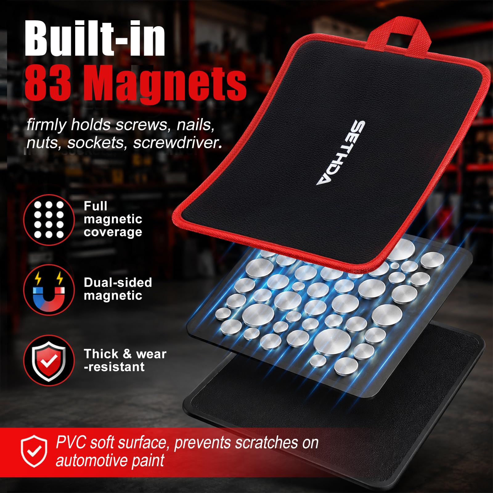 Set di 3 tappetini magnetici per attrezzi, con forte magnete per | Con strumento magnetico per pick-up da 4,5 kg, morbido PVC antigraffio, impermeabile, facile da pulire per riparazioni auto e