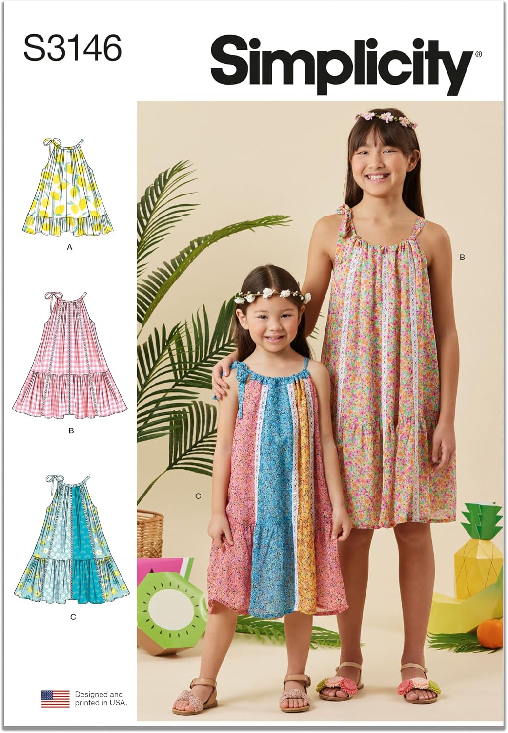 Simplicity SS3146K5 Girls' Lined Halter Dresses Sewing Pattern Packet, Design Code S3146, Sizes 7-8-10-12-14