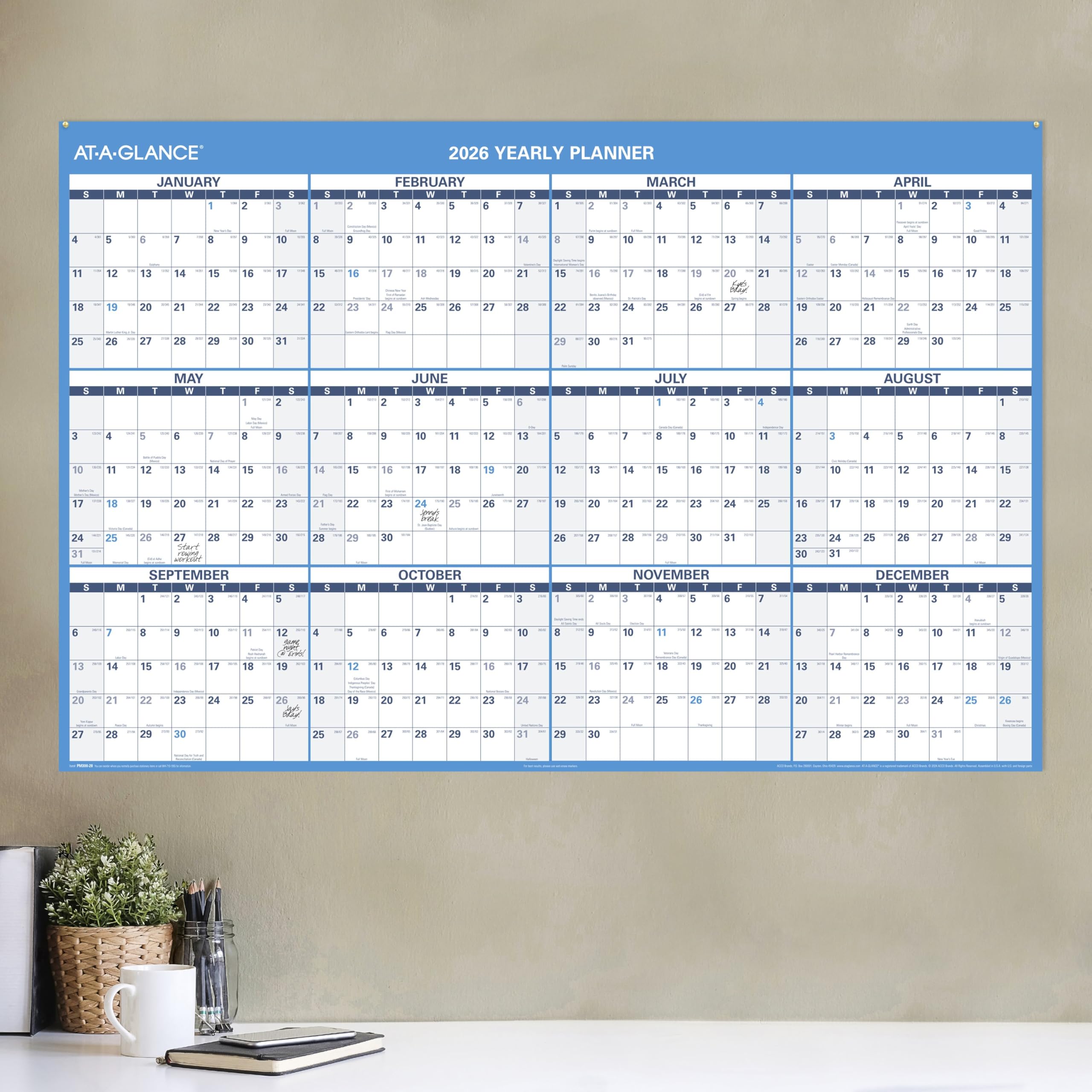 AT-A-GLANCE 2026 Erasable Calendar, Dry Erase Wall Planner, 36" X 24", Large, Vertical-Horizontal, Reversible (PM26B2826): Wall Calendars - View #8