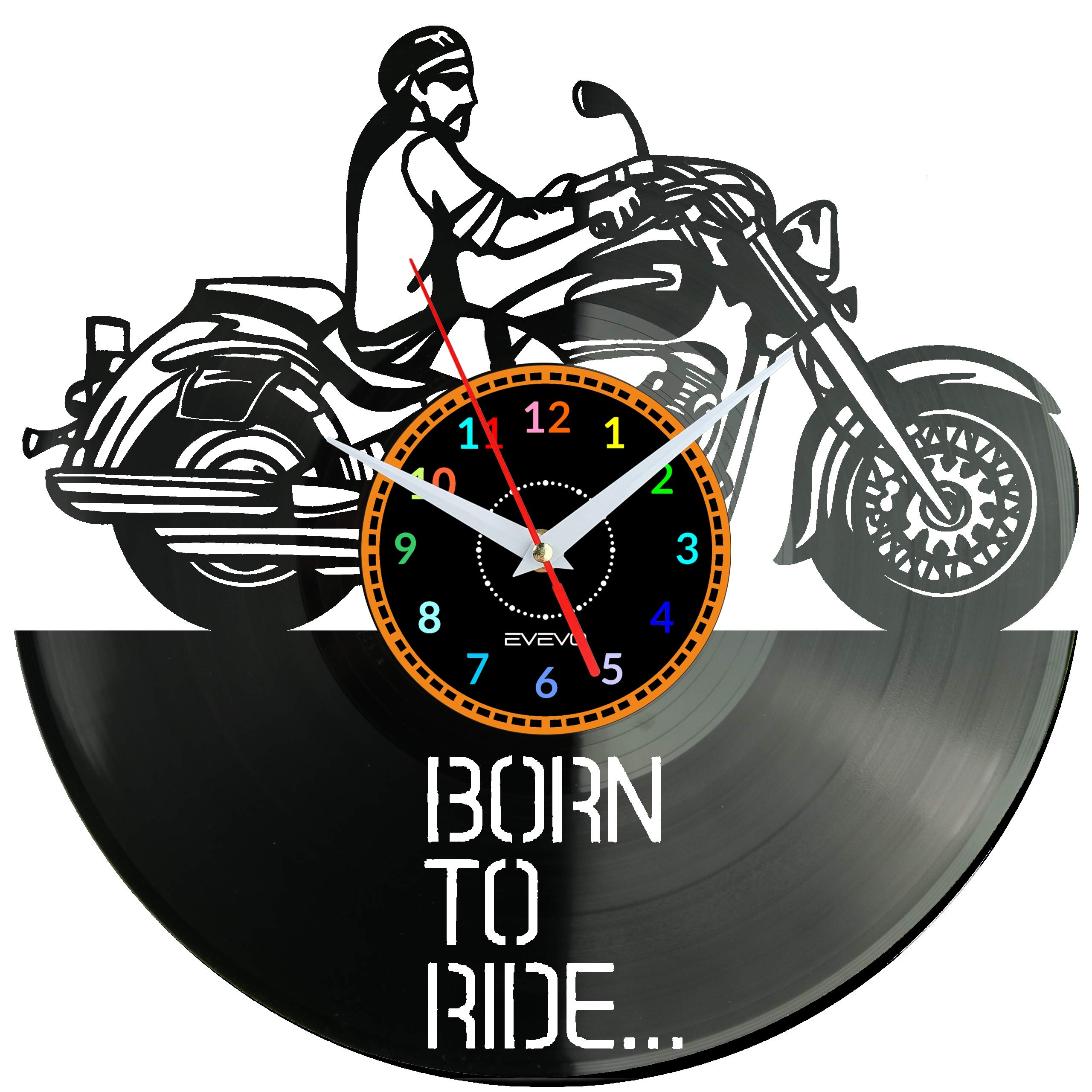 Horloge murale vinyle Born To Ride de style moderne pour motard modèle W1697