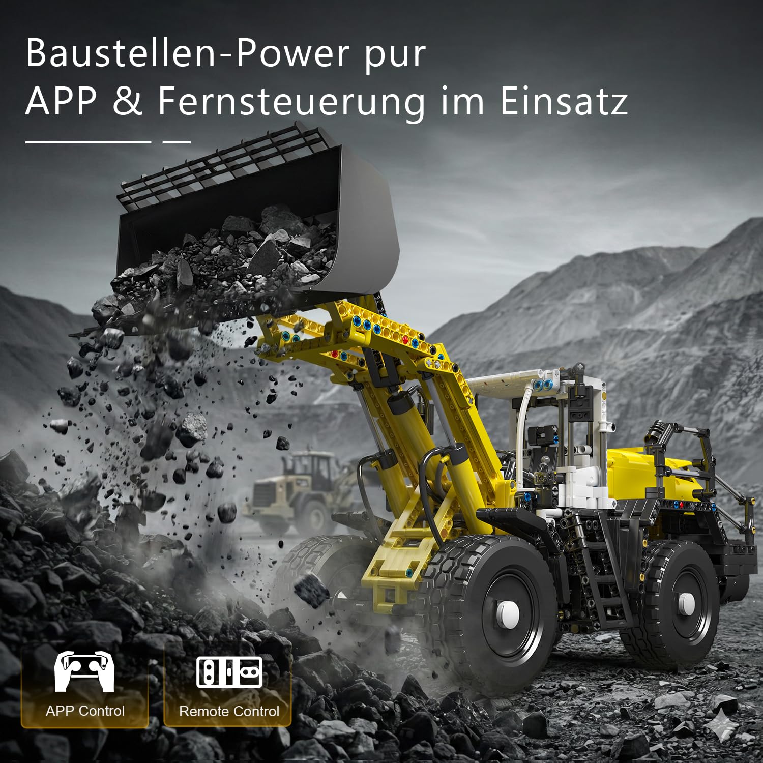 Mould King 17026 Technik Radlader L550 mit Pneumatik & Motor, RC Baustellenfahrzeug Bausteine, Ferngesteuerter Bagger Loader, 1803 Teile, für Erwachsene