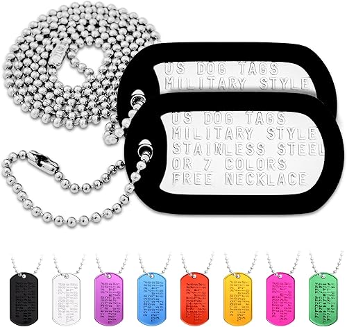 Set de id. personalizado de etiquetas para perros militares de EE.UU. a medida Completas con cadenas y silenciadores, Acero inoxidable