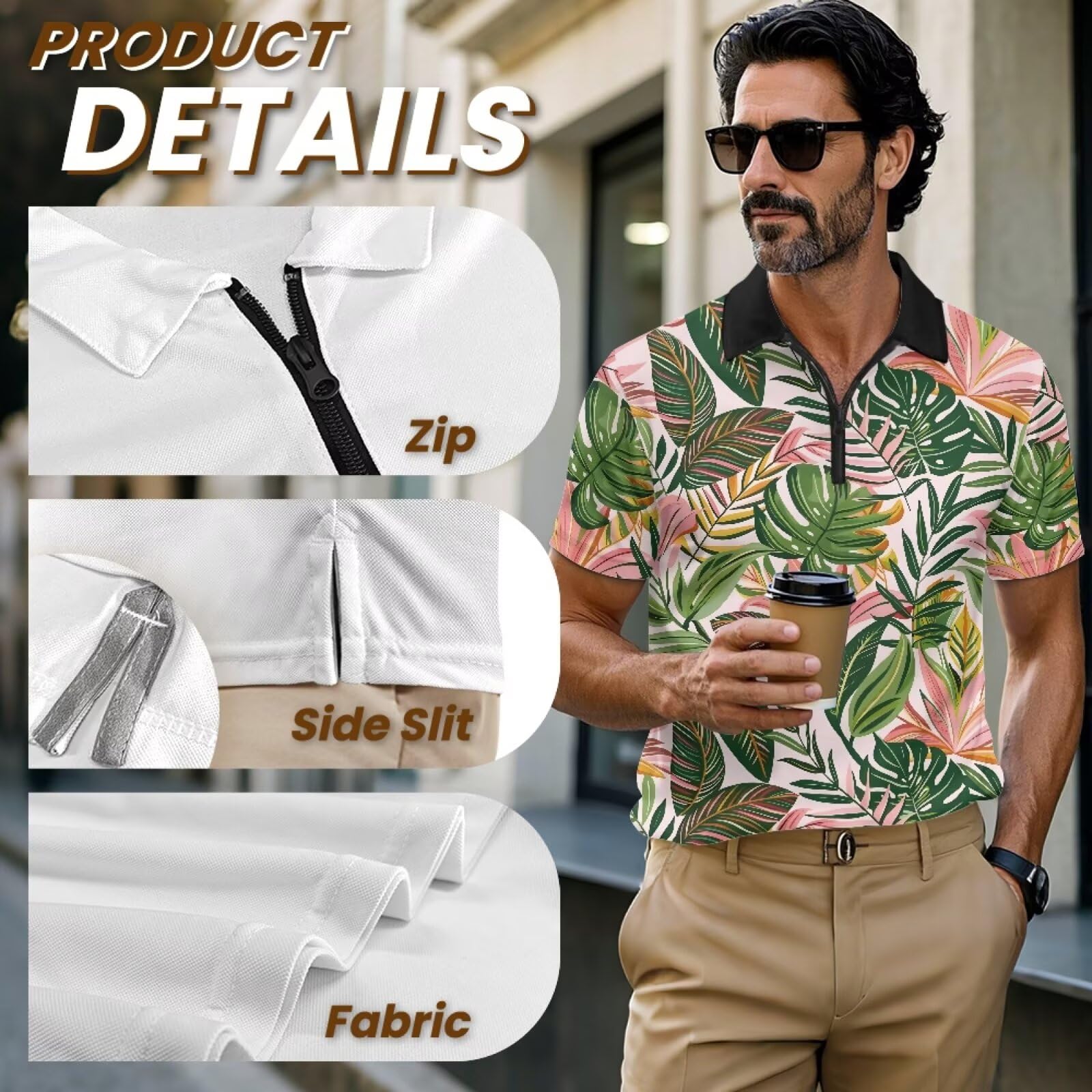 Herren-Poloshirt, Grafik, Golf-Shirt, lässiges T-Shirt, athletisches Oberteil, Reißverschluss, für Strand, Workout, Business